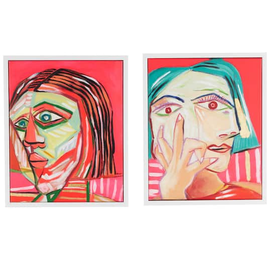Pink Canvas Face Living Room Framed Wall Art Set